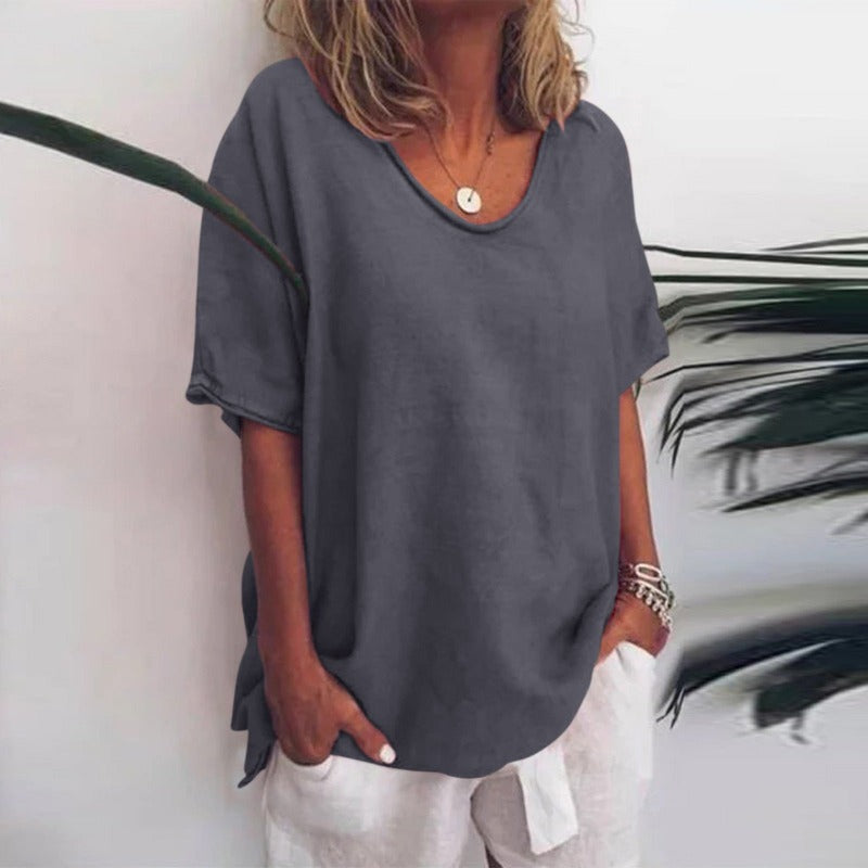 Product Image for Ivyshape | Women's Crew Neck Shirt Solid Color, Dark gray / 3XL