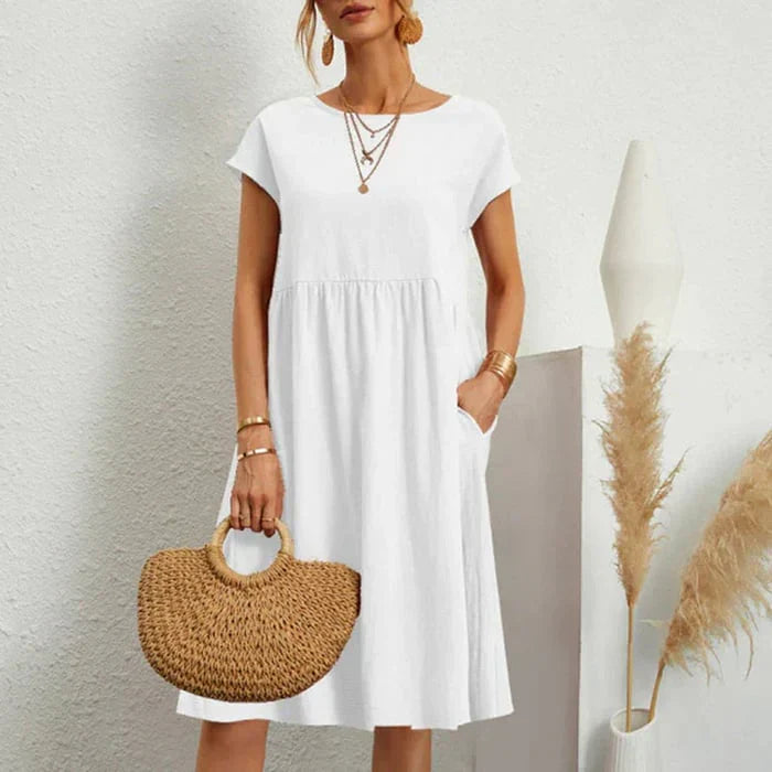 Product Image for Ivyshape | Cotton Dress for Women with Round Neckline, White / S
