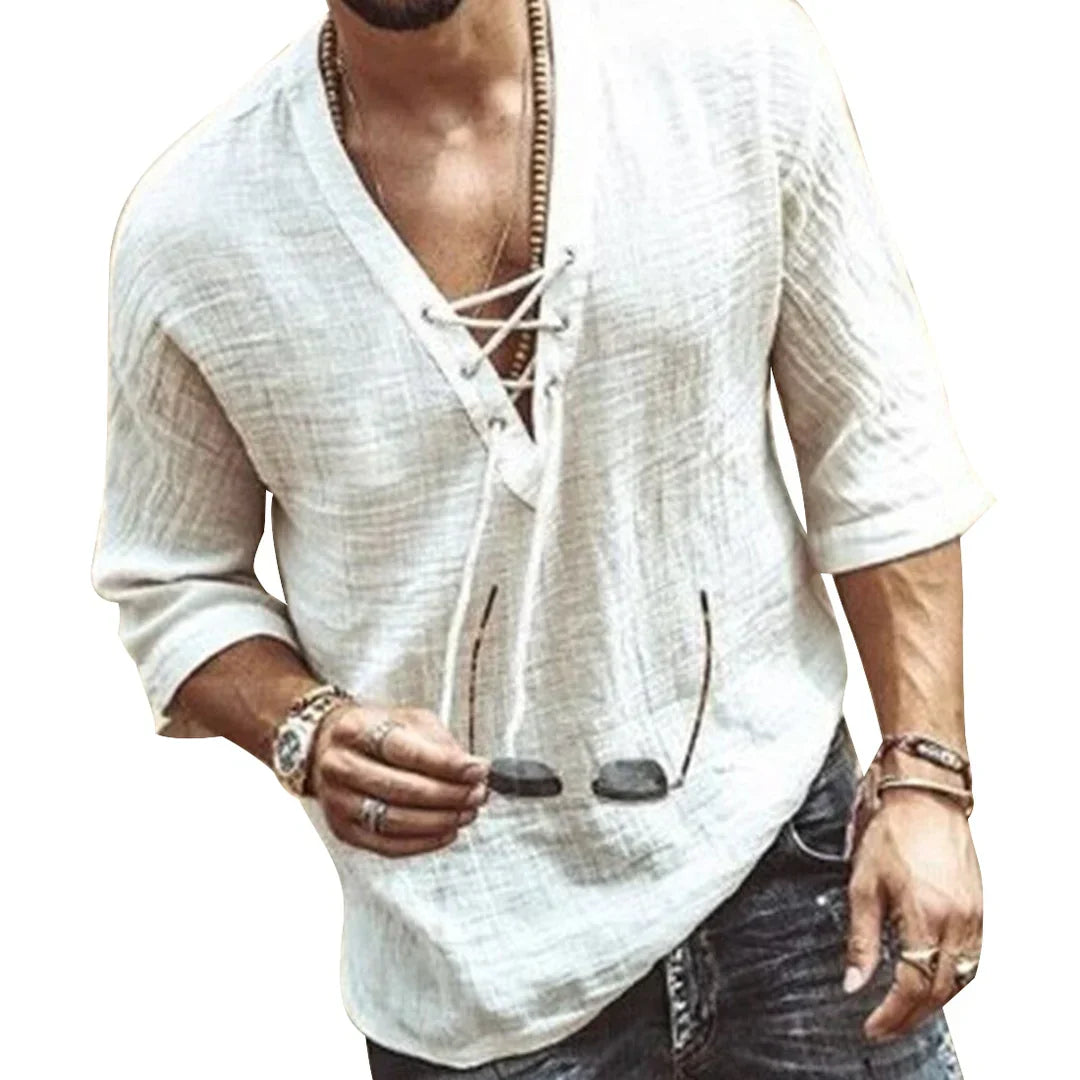 Product Image for Ivyshape | Boho Style Cotton Linen Shirt, White / XXL