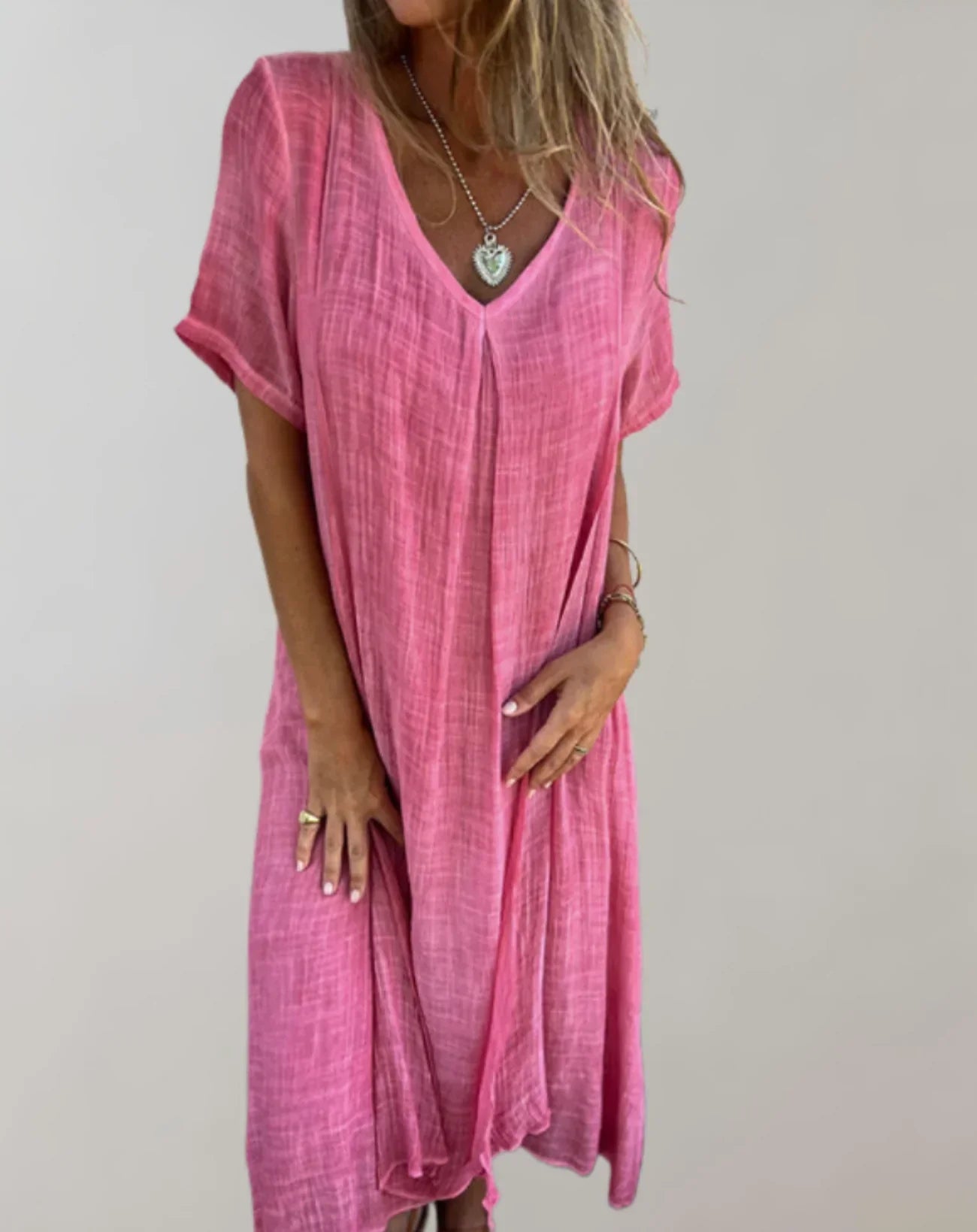 Product Image for Ivyshape | Lightweight Cotton Linen Dress, Rosa / XXL