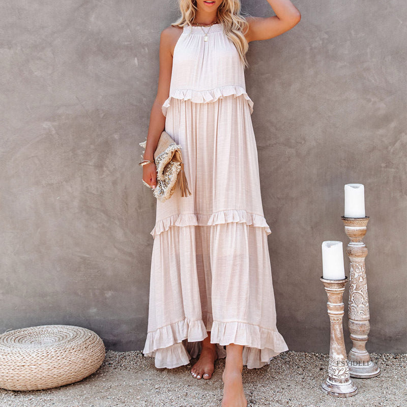 Product Image for dress new irregular cake skirt sleeveless long mopping skirt holiday dress women, apricot / XL