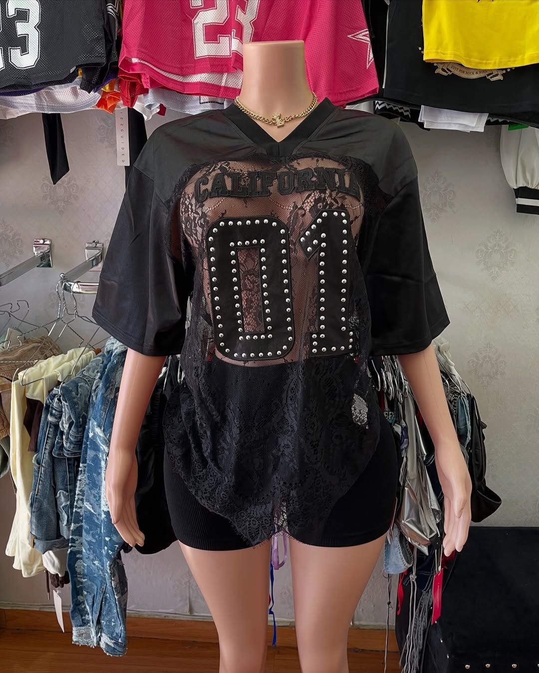 Product Image for IvyShape | Sexy Lace Splicing Short Sleeve Tee Top, Silver / L