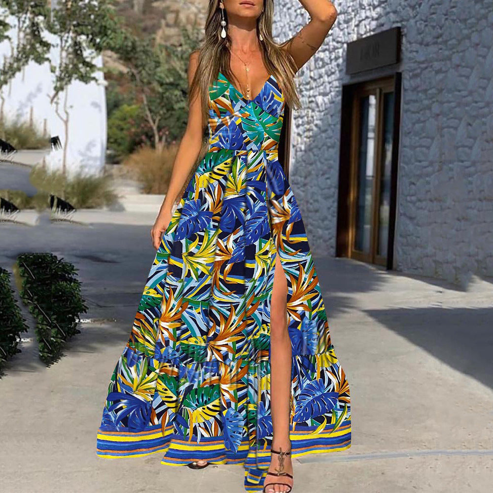 Product Image for IvyShape | Strapless Printed Leaf Beach Holiday Split Long Dress, Leaf Pattern 2 / M