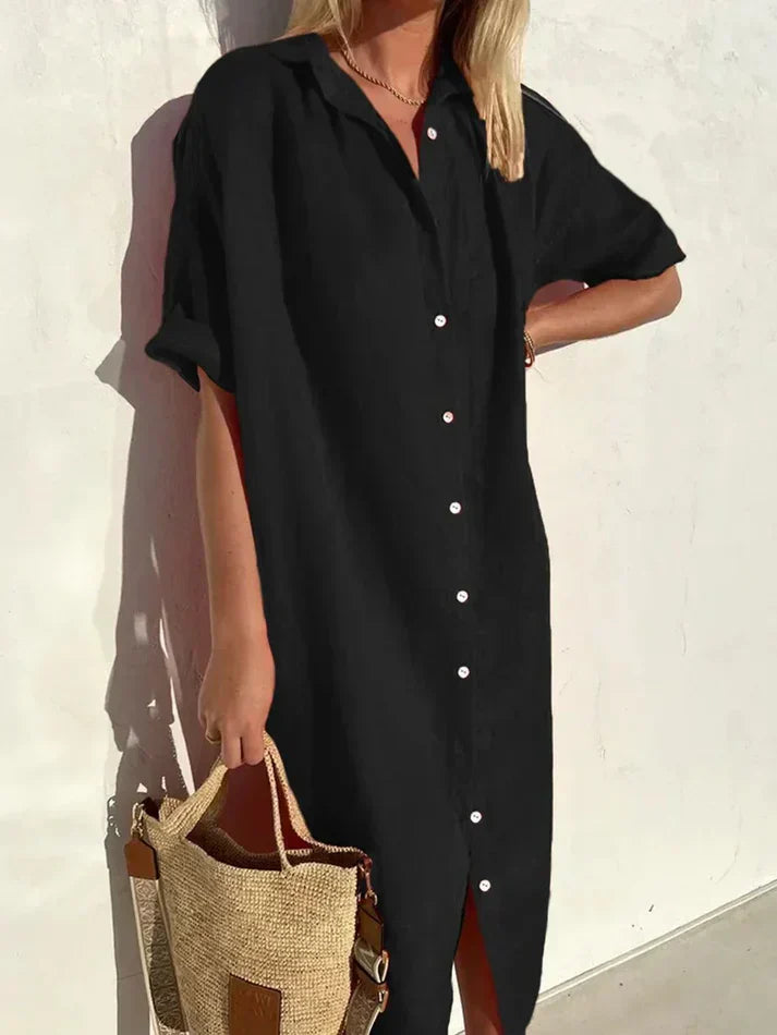 Product Image for Ivyshape | Elegant, Casual Dress for Women with Wide Sleeves and Buttons Dress Made Of Cotton and Linen, Black / XL