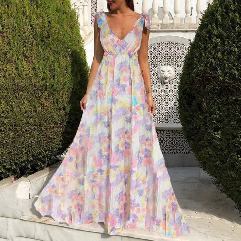 Product Image for IvyShape | Printed Large Hem Sleeveless Spaghetti Strap Long Dress, Pink / XXL