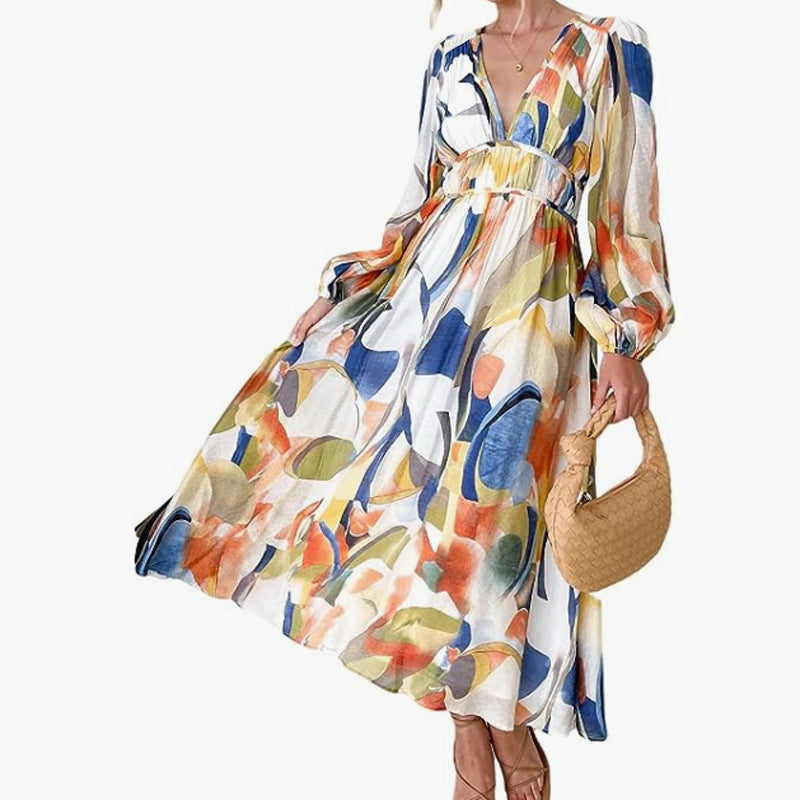 Product Image for Ivyshape | Women’s Printed V-Neck Long Sleeve Summer Maxi Dress, Style 13 / L