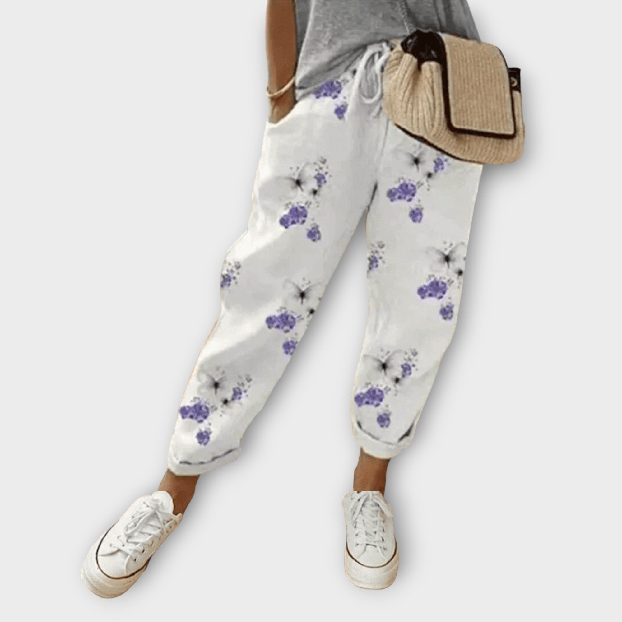 Product Image for Ivyshape | Comfy Cotton Linen Trousers, Floral Prints / S
