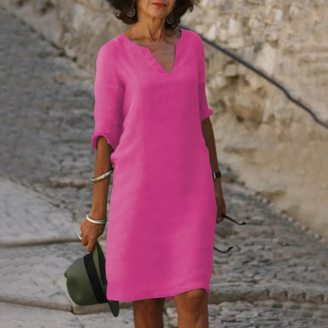 Product Image for Ivyshape | Elegant Knee-Length Dress, Fuchsia / 3XL