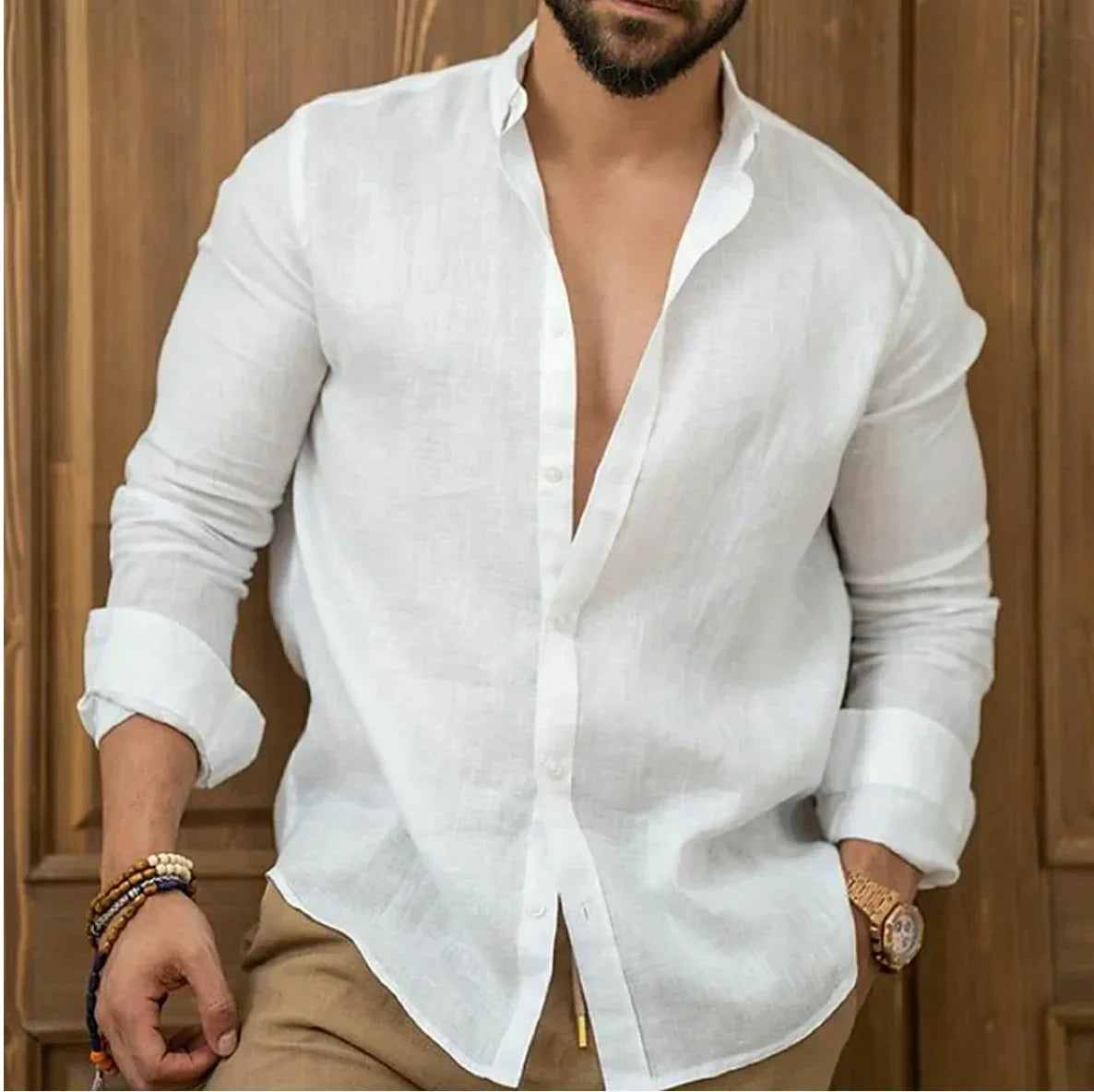 Product Image for Ivyshape | Linen Beach Shirt, White / 3XL (18)