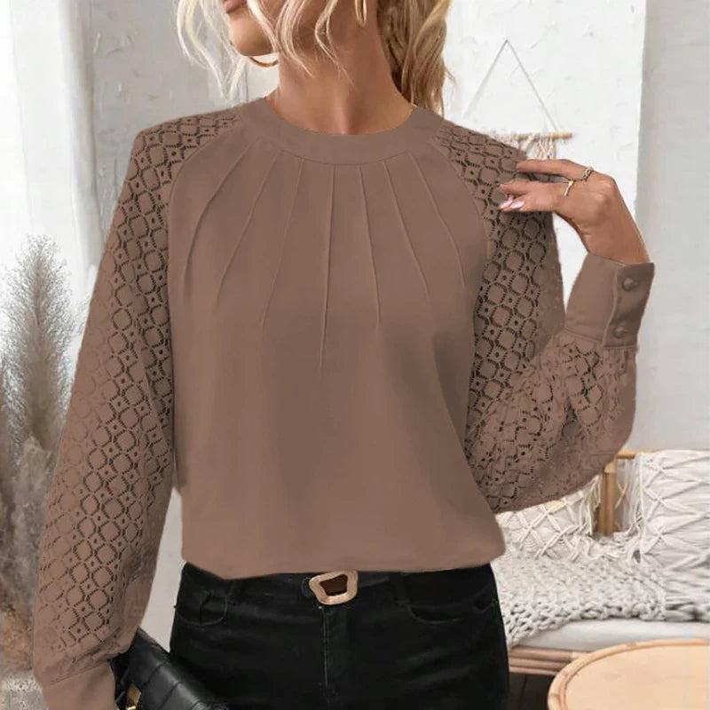 Product Image for Graceful Lace Sleeve Blouse for Women, Camel / XXL