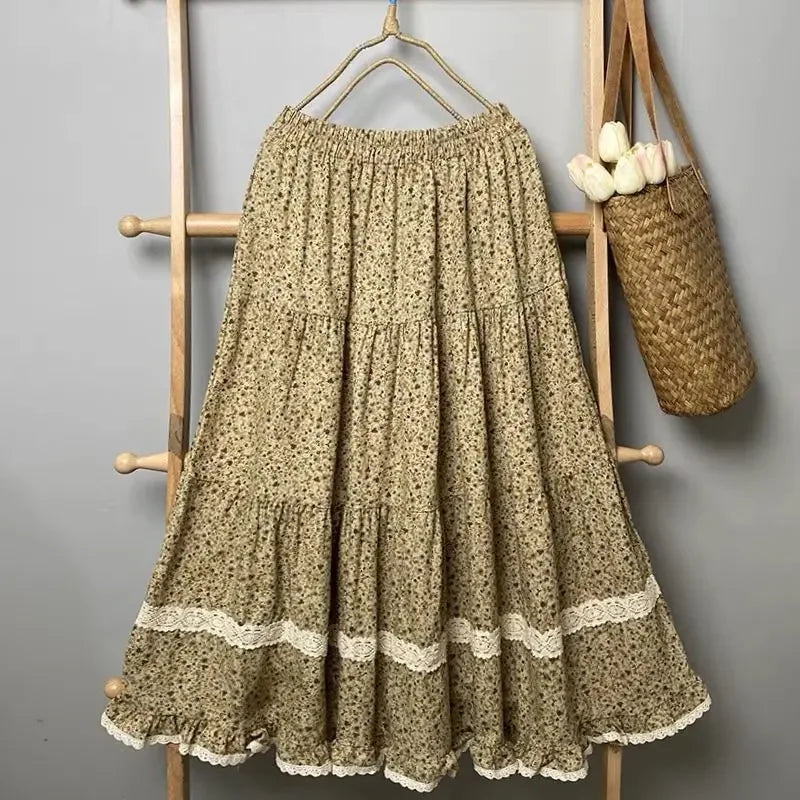 Product Image for Ivyshape | Artistic Lace Skirt Made Of Maxi Cotton In Japanese Style Jeriaca, Khaki / L