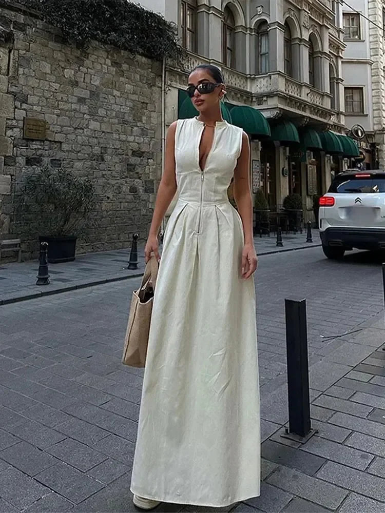 Product Image for Ivyshape | Sleeveless Pleated Elegant Long Evening Dress for Women Sherre, Beige / S