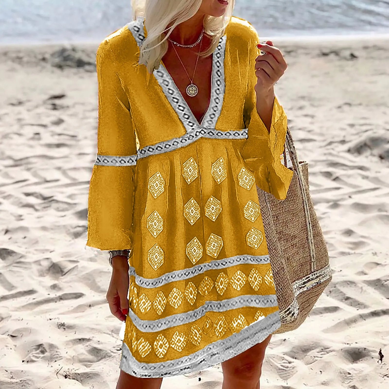 Product Image for Ivyshape | Comfortable Summer Dress With Bat Sleeves, Yellow / M