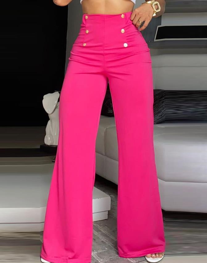 Product Image for Ivyshape | Trousers Fashionable Women's Trousers with Wide Legs and Button Closure, Pink / XL