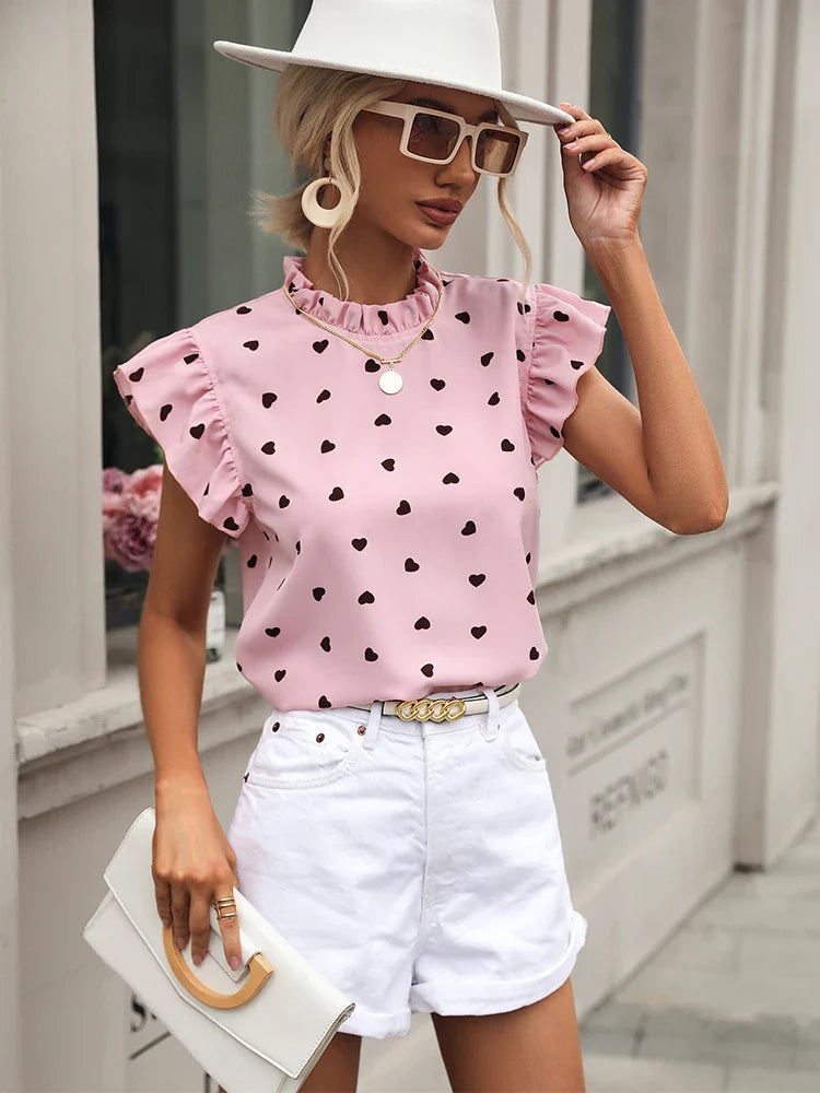 Product Image for Elegant Ruffle Chiffon Blouse for Women, Pink / L