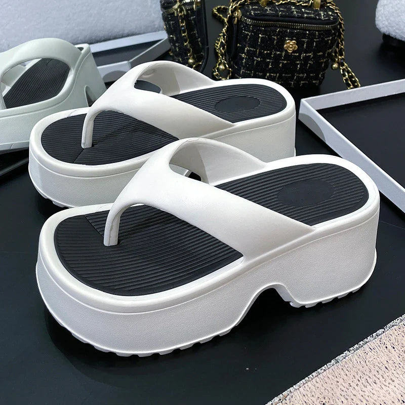 Product Image for Women's Summer High-Heeled Flip Flops with Thick Sole, White Black / 39-40