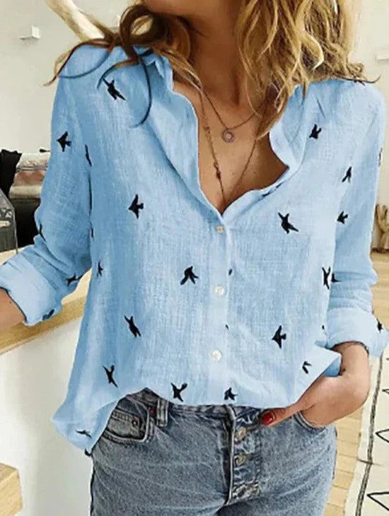 Product Image for Ivyshape | Elegant, Casual Long Sleeve Shirt for Women Made Of Cotton and Linen, Light blue dots / 2XL