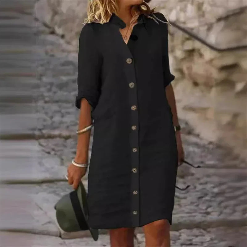 Product Image for Ivyshape | Simple Plain Blouse Dress with Buttons, Black / L