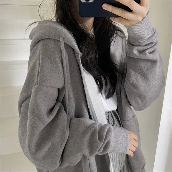 Product Image for Ivyshape | Oversized Solid Hoodie With Long Loose Baseball Jacket With Zipper, Black/gray / XS