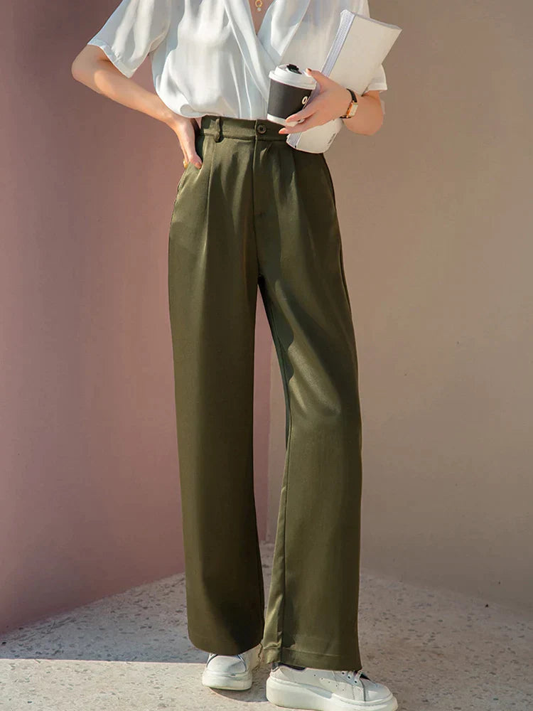 Product Image for Ivyshape | Silk Satin Women's Trousers, Army green / 3XL