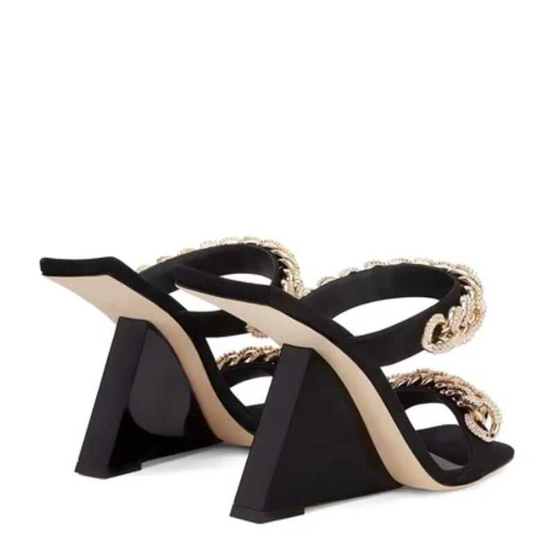 Product Image for Dazzling Rhinestone Heeled Sandals for Women, Black Suede