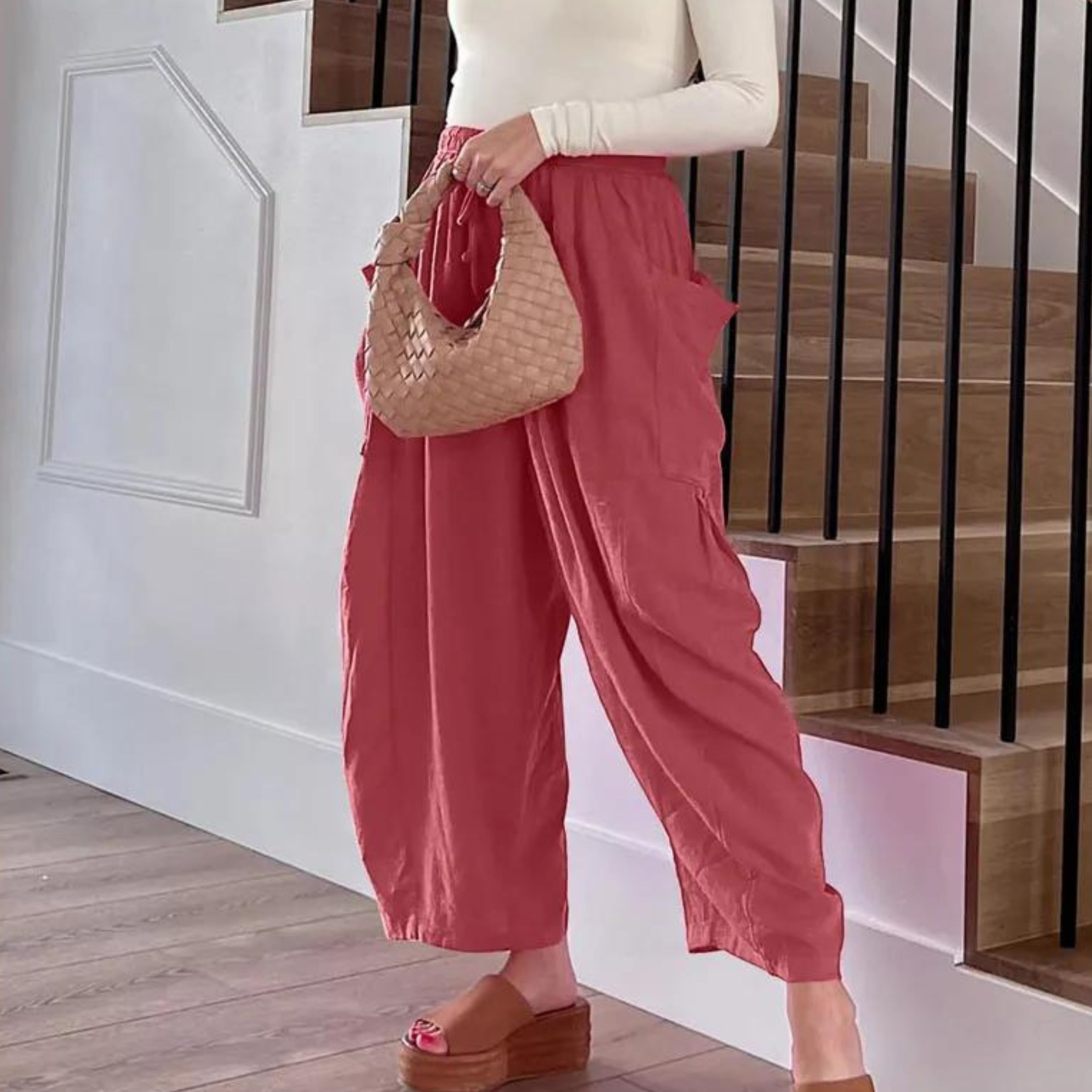 Product Image for Ivyshape | Pants with Wide Leg Made Of Cotton and Linen with Elastic Waistband and Pockets, Rosa / 3XL