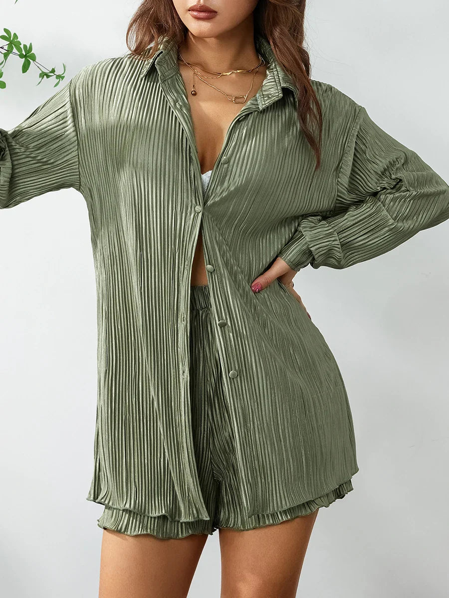 Product Image for Ivyshape | Uniform Color Ruffle Garden Suit Set, Light green / XL