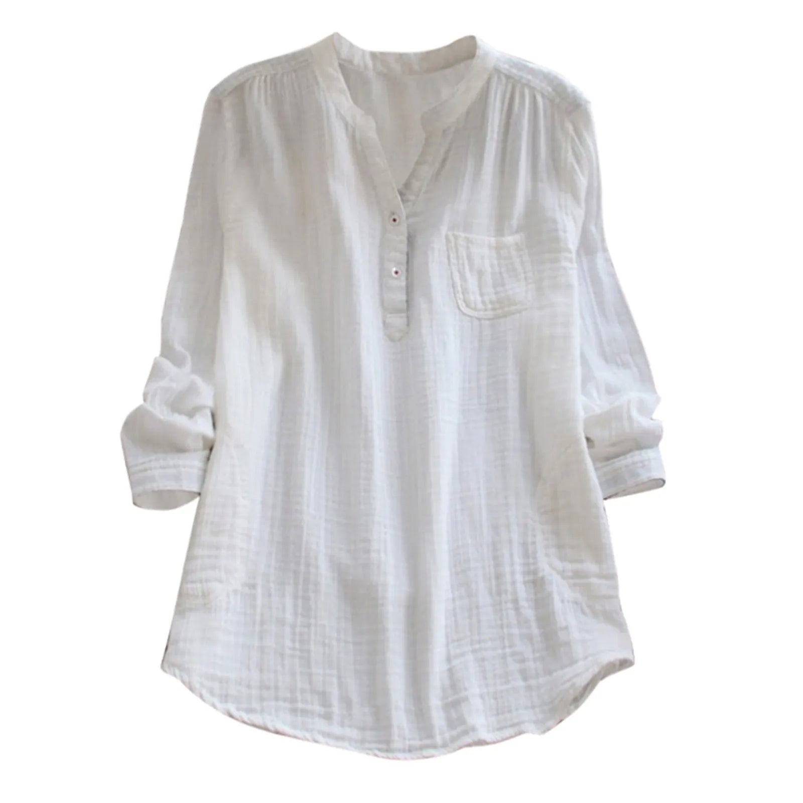 Product Image for Ivyshape | Long Sleeve Linen Plus Size Boho Vintage V-Neck Blouse, White / S