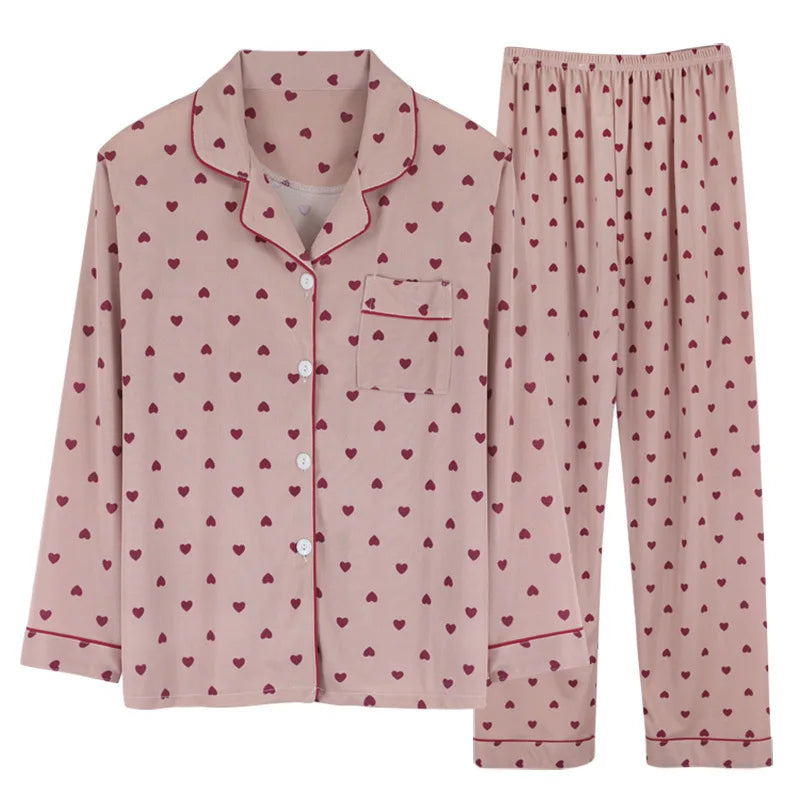 Product Image for Ivyshape | Comfortable Pyjama Set with Playful Print for Women, Heart brown red / XL