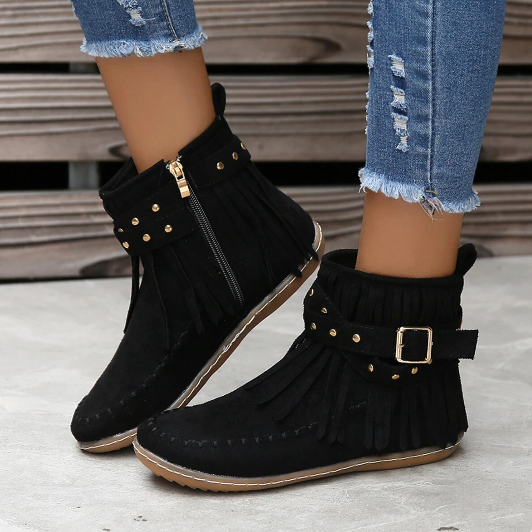 Product Image for Ivyshape | Bohemian Autumn Indian Boots with Tassels for Women, Black / UK 8