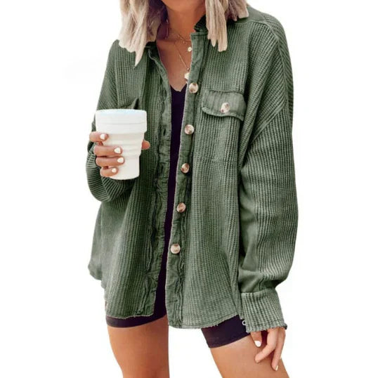 Product Image for Ivyshape | Waffle Knit Button-Up Top, Green / L