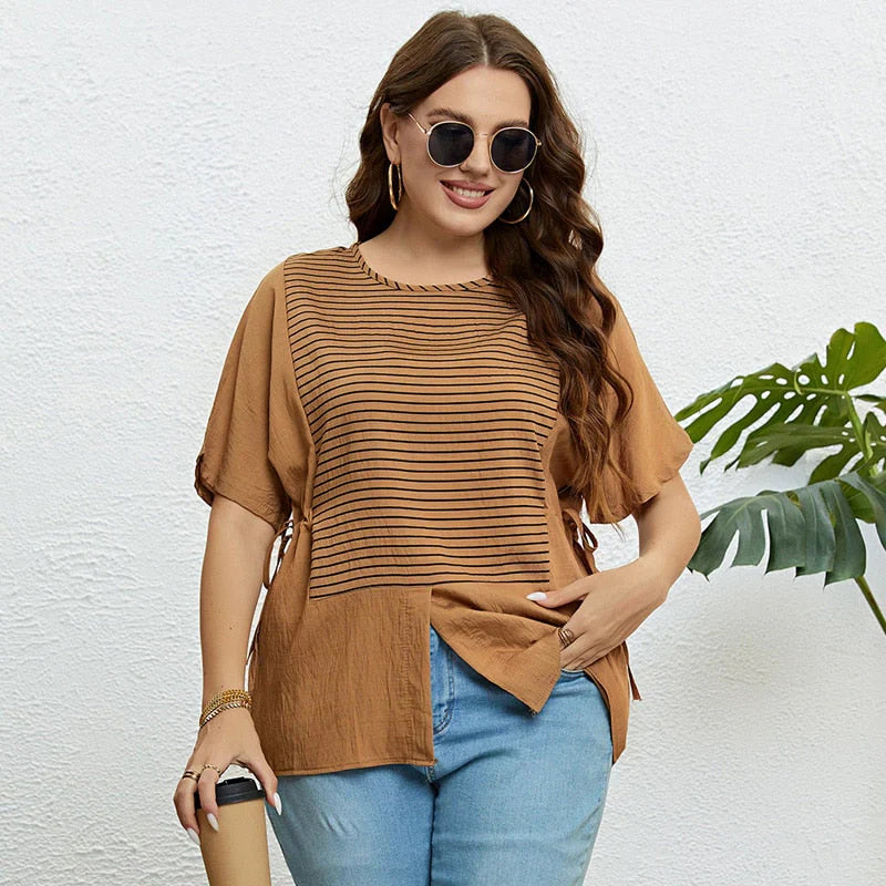 Product Image for Ivyshape | Creative Knot Artwork Striped Summer T-Shirt, Khaki / XL