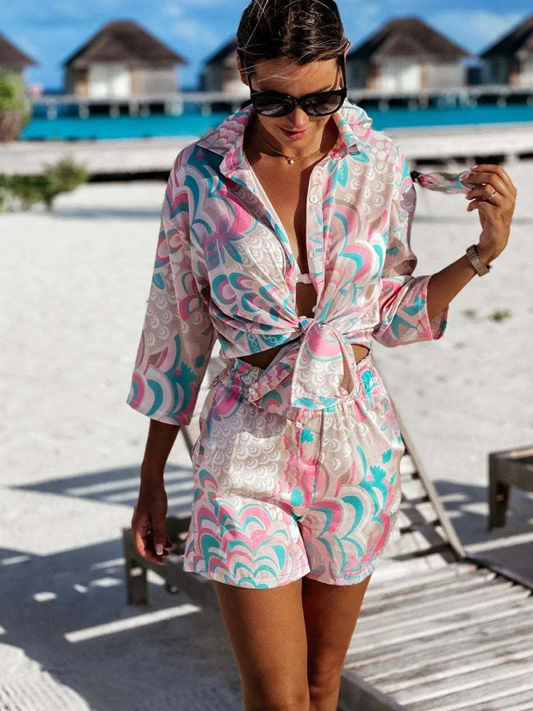 Product Image for Ivyshape | Printed Summer Shirt & Shorts Set, Rosa / XL