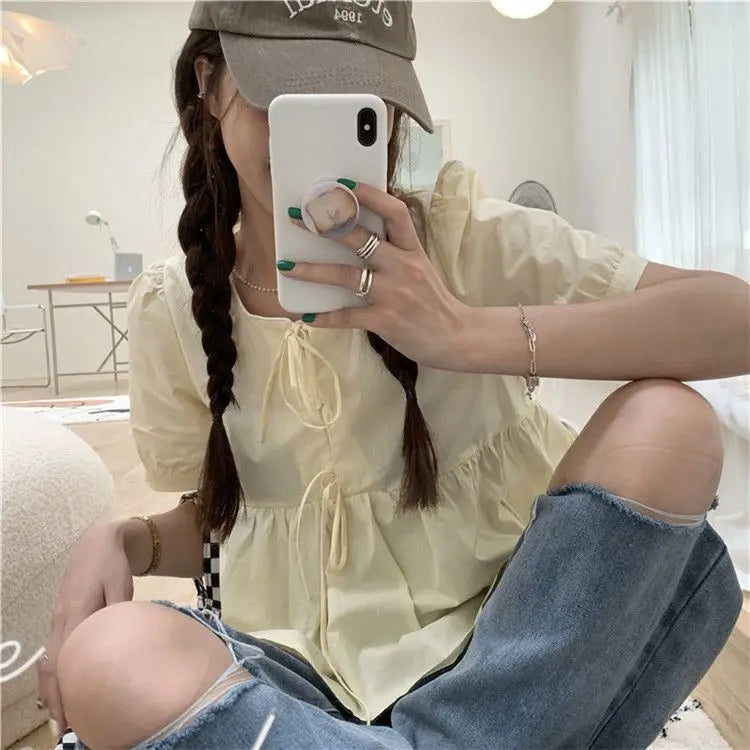 Product Image for Sweet Ruffled Blouse for Women, Yellow / L