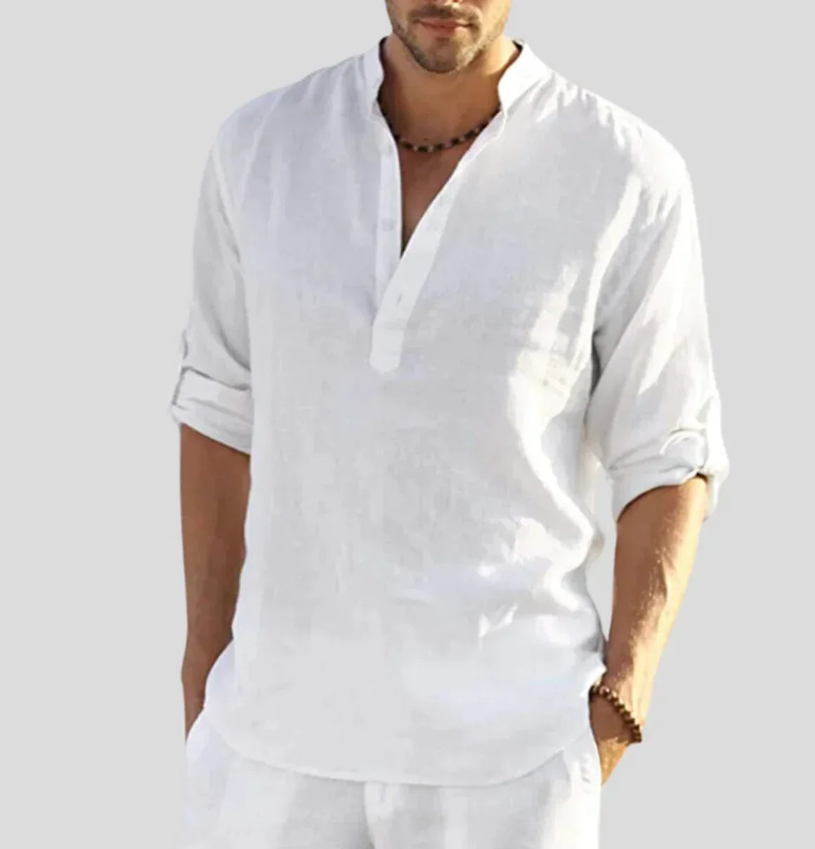 Product Image for IvyShape | Elegant Linen Shirt for Men, White / 2XL