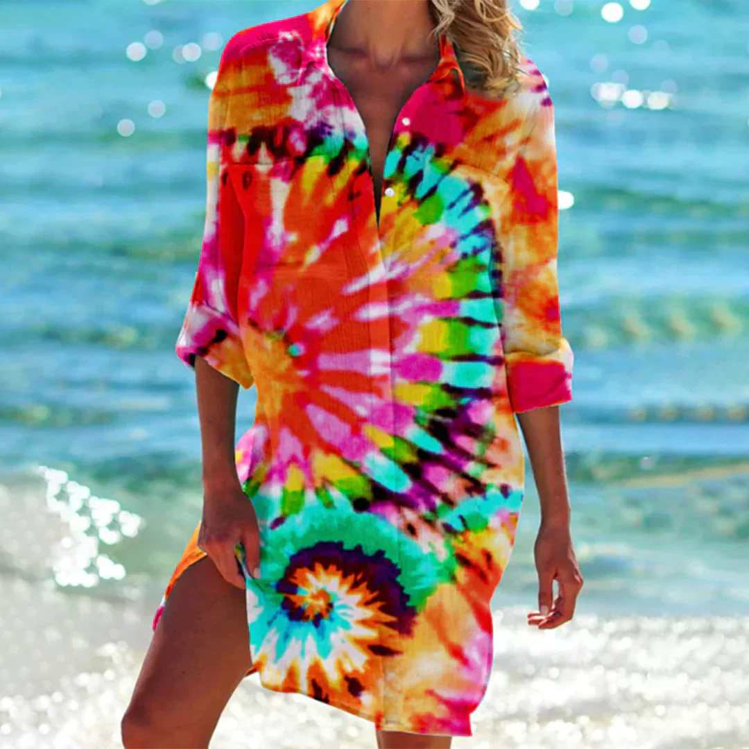 Product Image for Ivyshape | Vibrant Batik Beach Shirt Dress, Orange Batik / 2XL