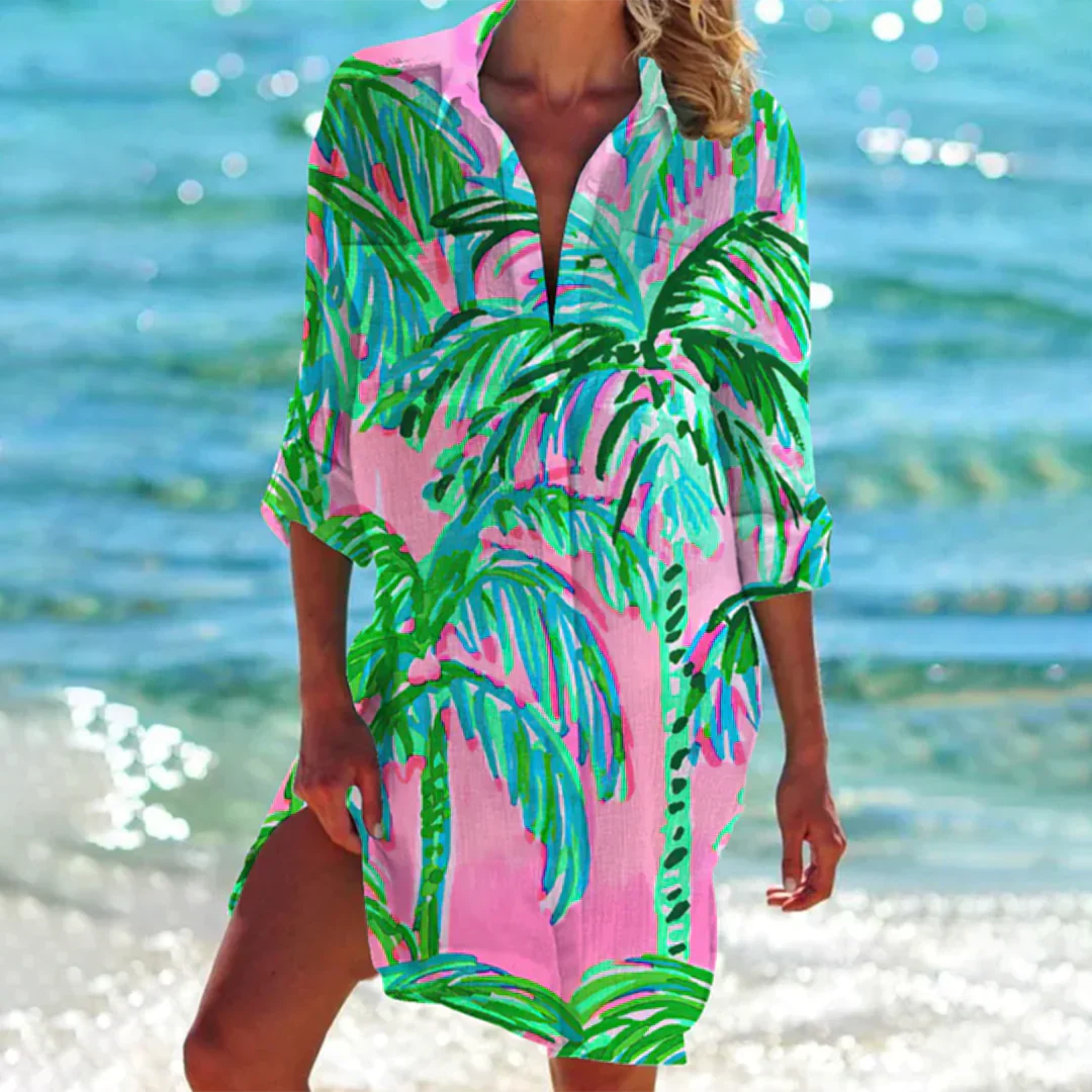 Product Image for Ivyshape | Vibrant Batik Beach Shirt Dress, Rosa Island / 2XL
