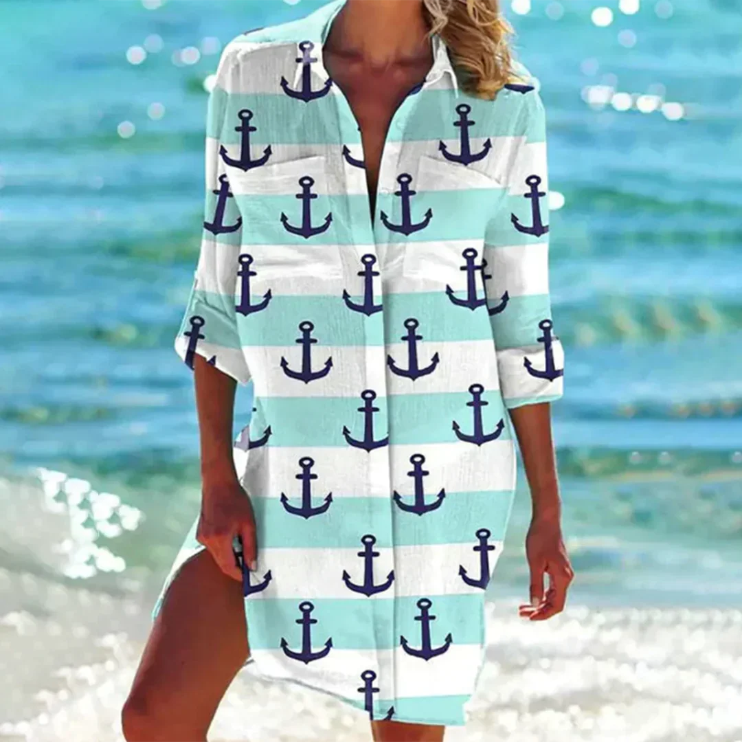 Product Image for Ivyshape | Vibrant Batik Beach Shirt Dress, Mint green anchor / 3XL