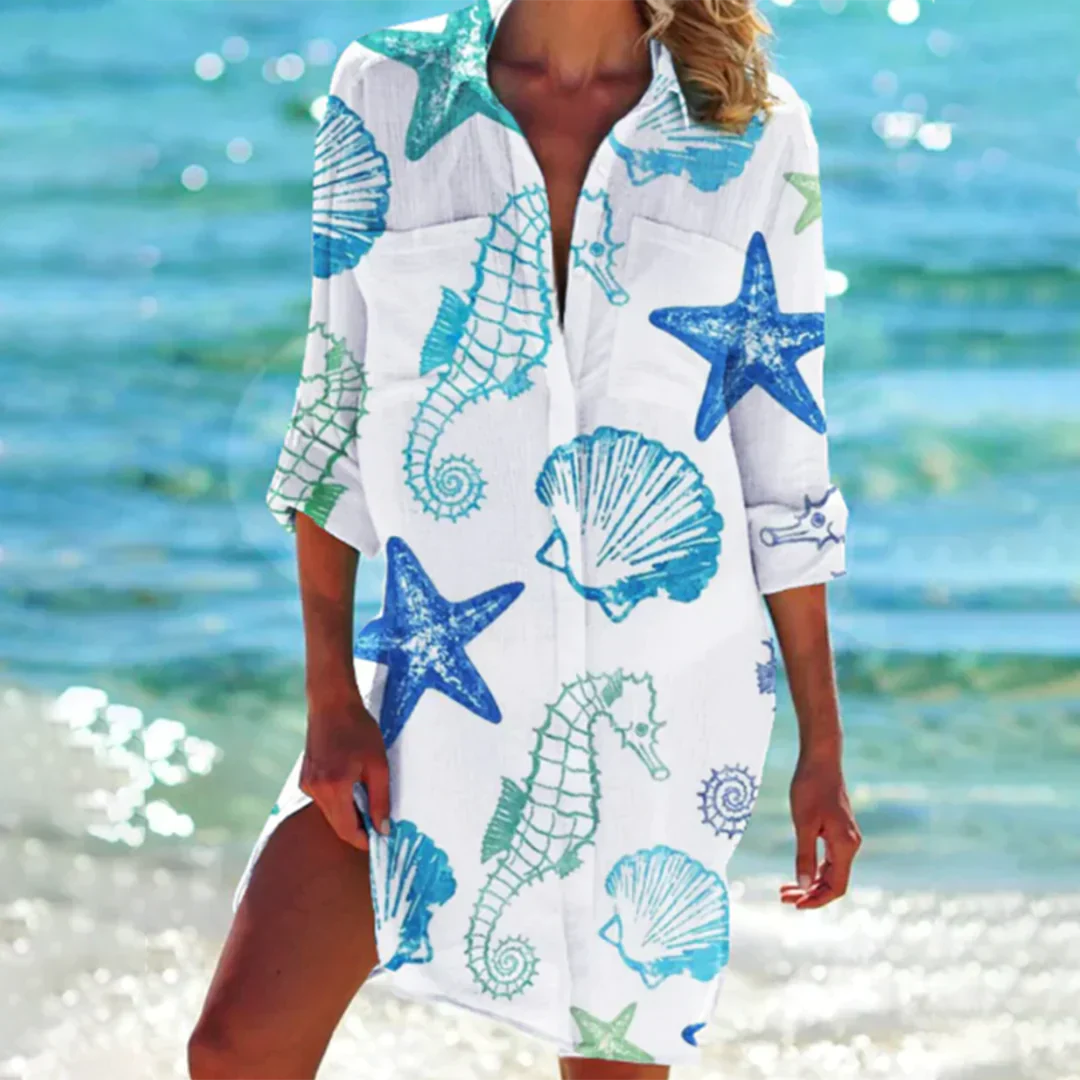 Product Image for Ivyshape | Vibrant Batik Beach Shirt Dress, Green mussel / S