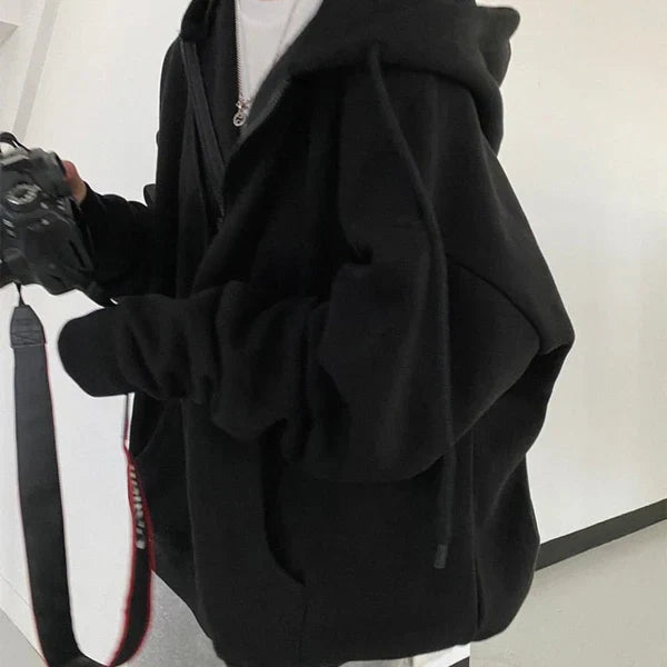 Product Image for Ivyshape | Oversized Solid Hoodie With Long Loose Baseball Jacket With Zipper, Black / 4XL