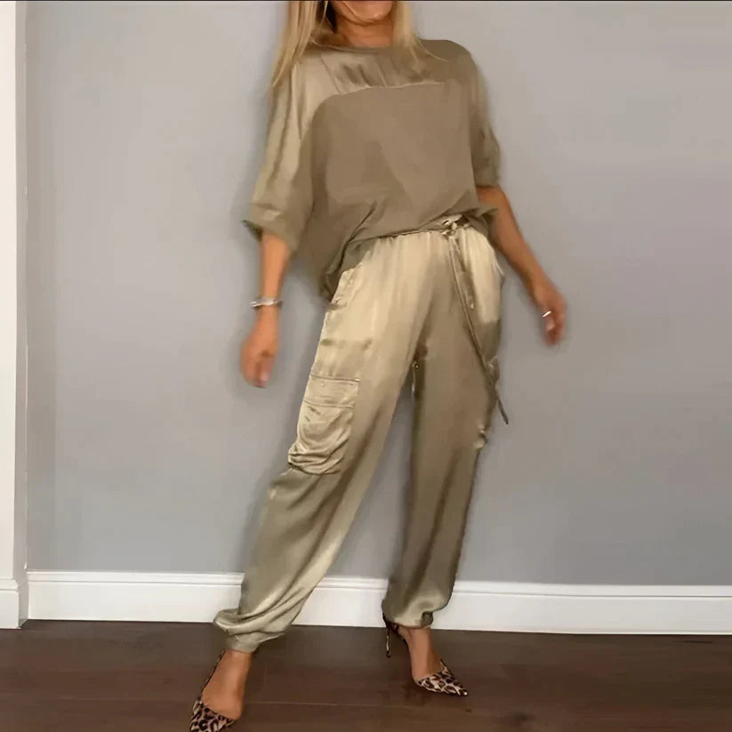 Product Image for Ivyshape | Two-Piece Suit Made Of Top and Pants with Half Sleeves, Gold / 3XL
