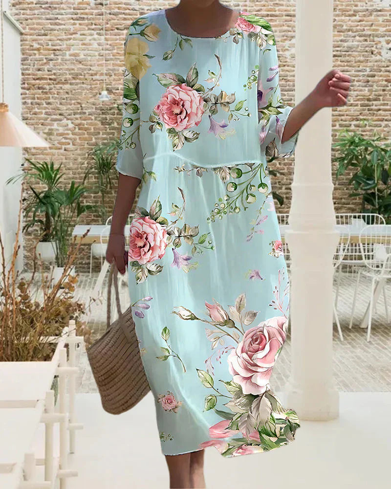 Product Image for Ivyshape | Loose Dress with Floral Pattern, Green / M