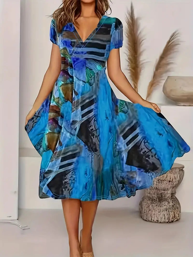 Product Image for Ivyshape | Short Sleeve V Neck Dress for Summer, Blue / XS