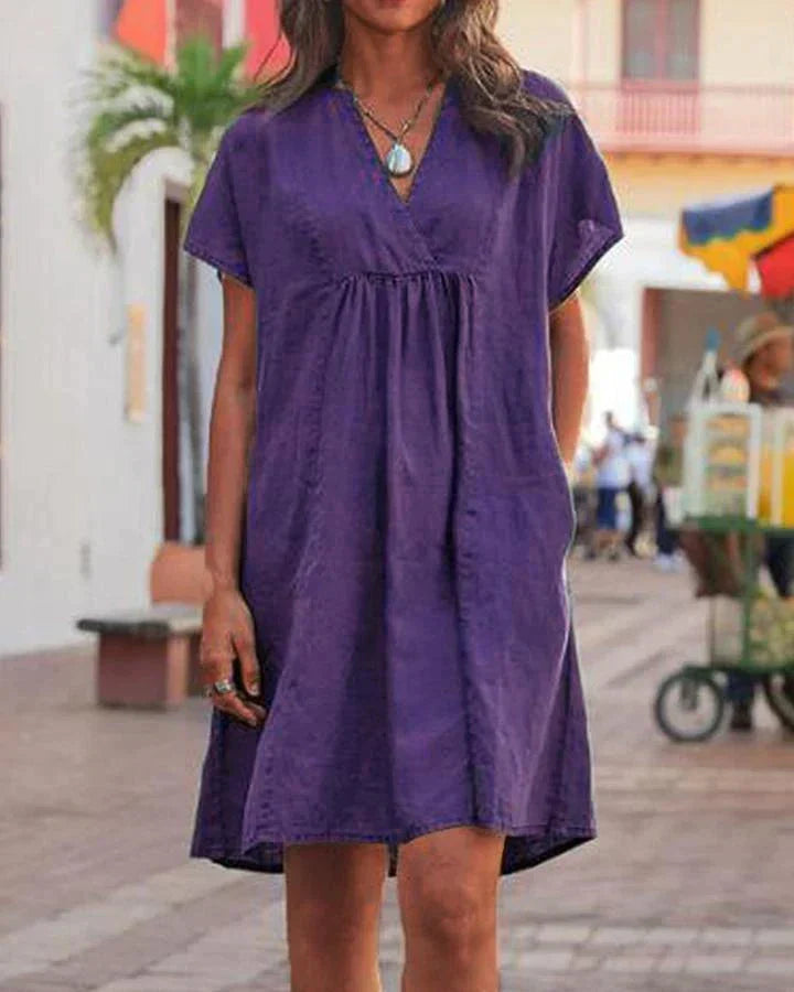 Product Image for V Neck Solid Woman Dresses, S / Purple