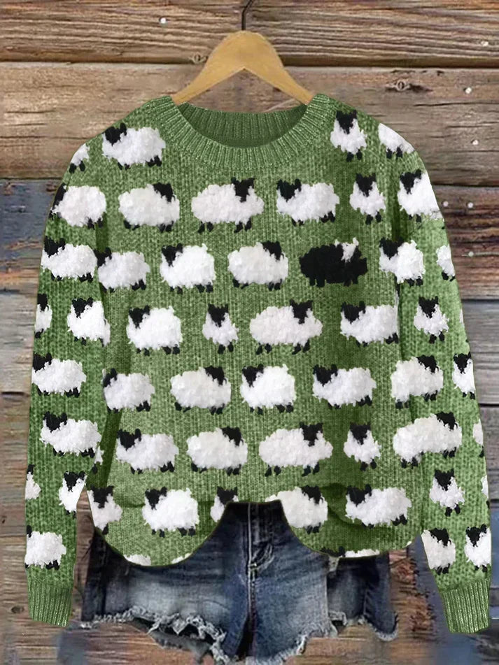 Product Image for Ivyshape | Cozy Vintage Knit Sweater Made Of Sheepskin, Green / XS