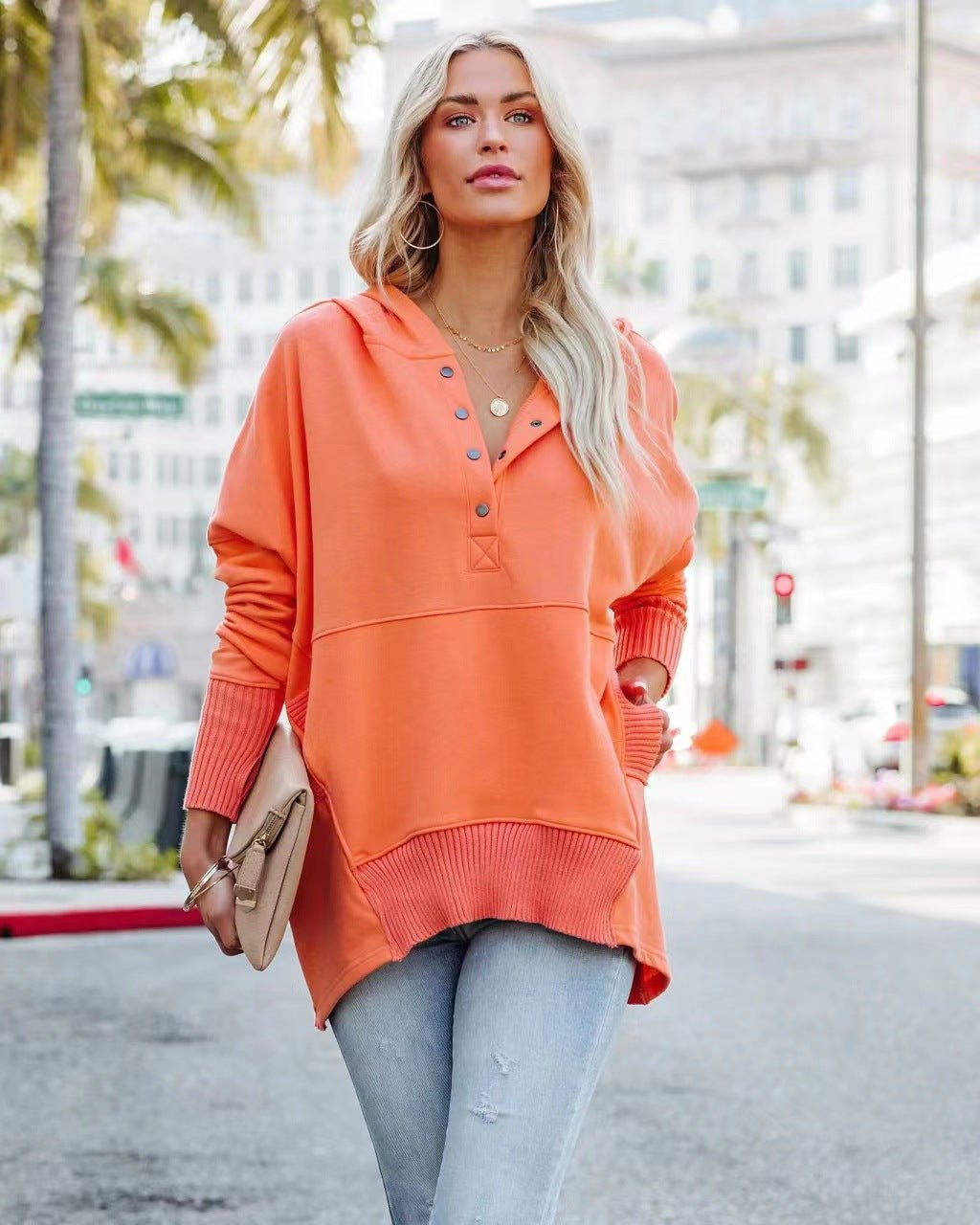Product Image for Ivyshape | Oversized Hoodie with Thumb Holes for Women, Orange / S