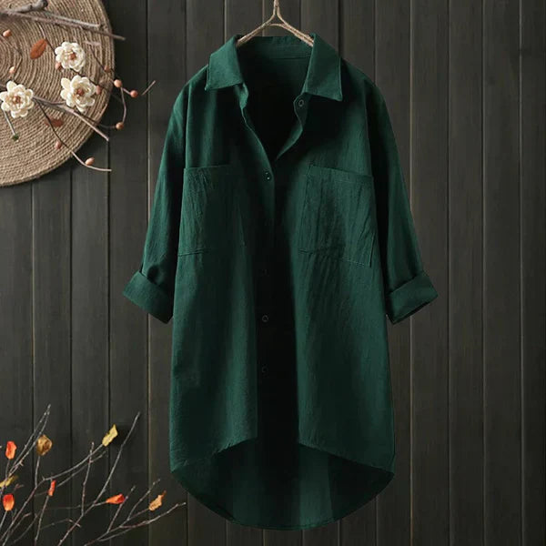 Product Image for Ivyshape | Linen Plus Size Blouse with Chest Pocket, Green / L