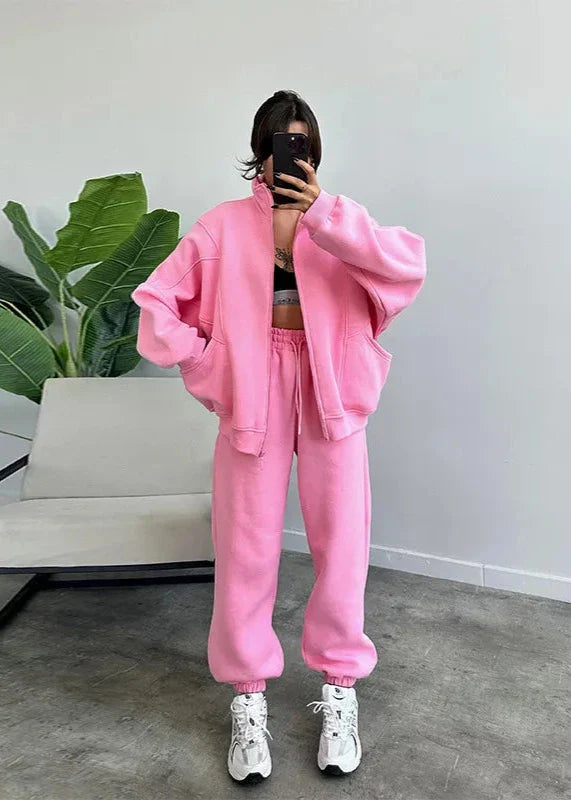 Product Image for Ivyshape | Zip-Up Hoodie And Jogger Set, Pink / XL