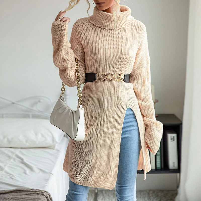 Product Image for Ivyshape | Long Sleeve Pullover with Side Slits Simple and Stylish Knitwear, Beige / L