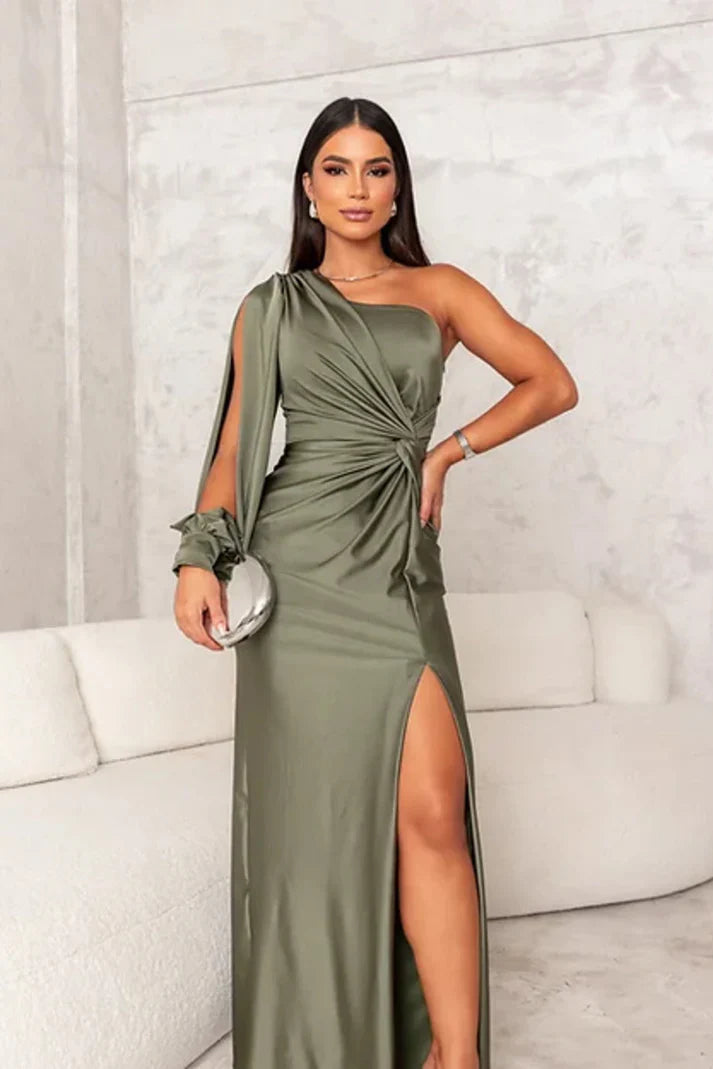 Product Image for Ivyshape | Satin Dress Effortless Elegance with Every Step, Olive green / S
